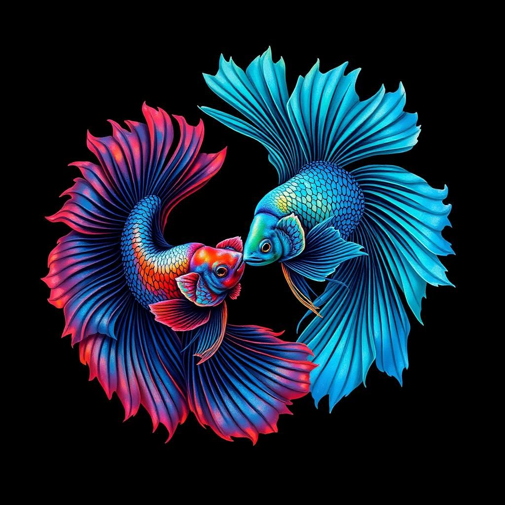 Betta Fish Dance in Ukiyo-e Style