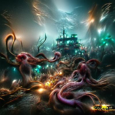 Sunken Ship in Deep Ocean