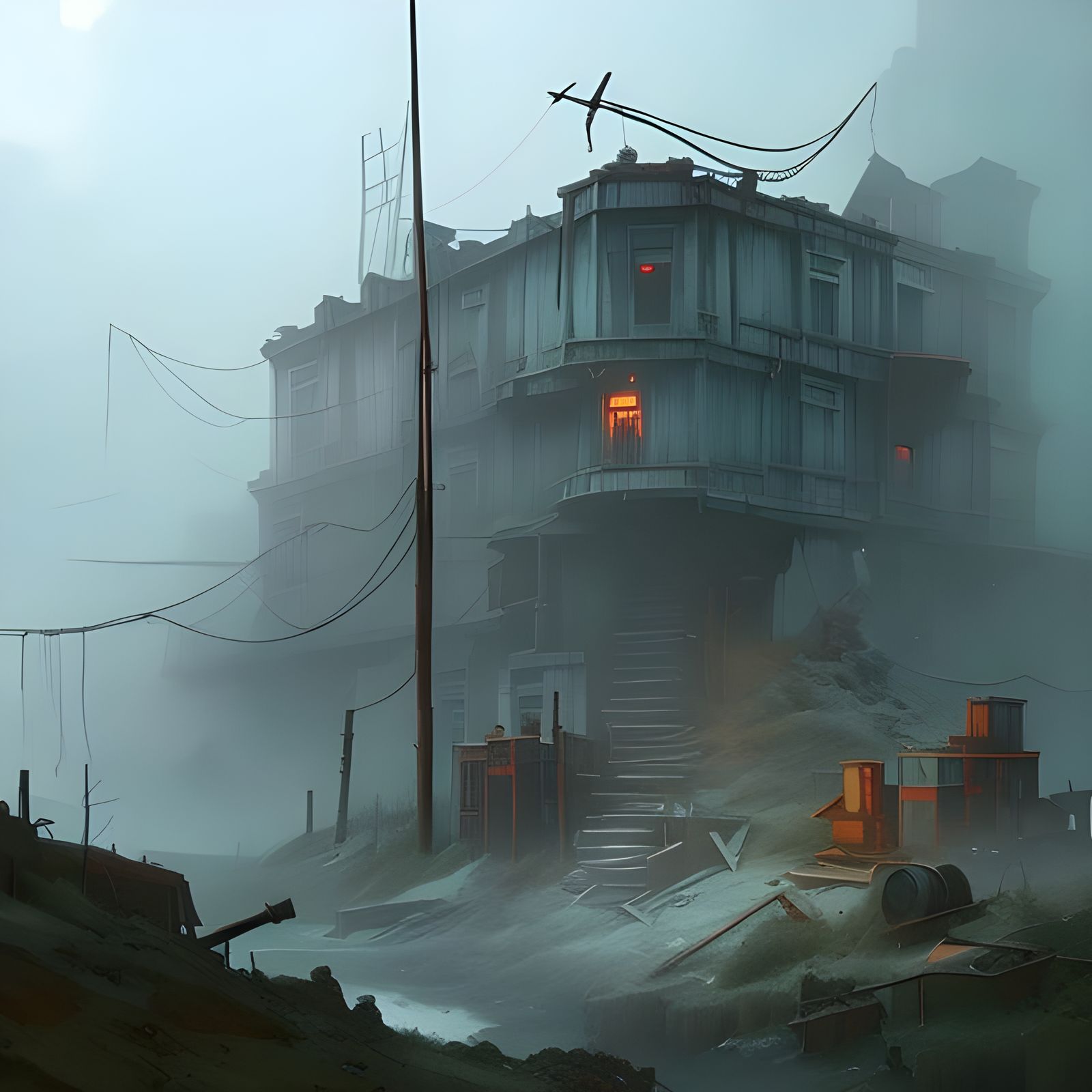 Dilapidated Studio in Fog: Fantasy Art