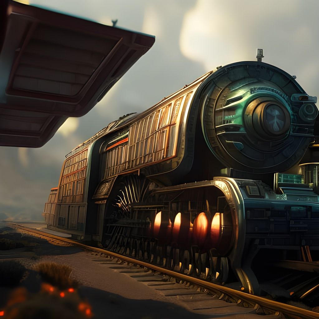 Futuristic Dieselpunk-Cyberpunk Train Engine in 16K