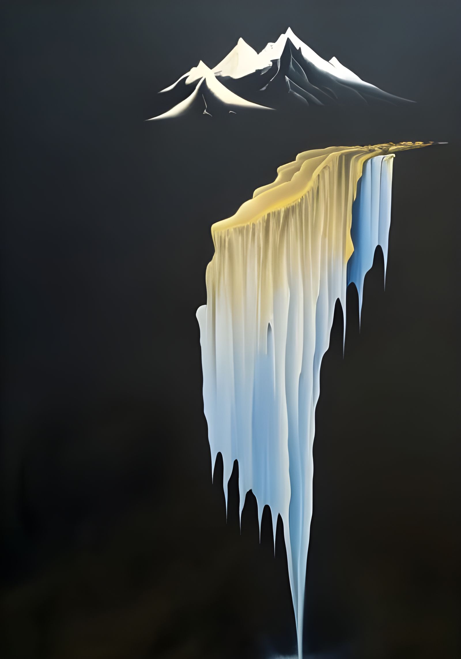 Waterfall and mountains surrealism Salvador Dali matte background melting oil on canvas