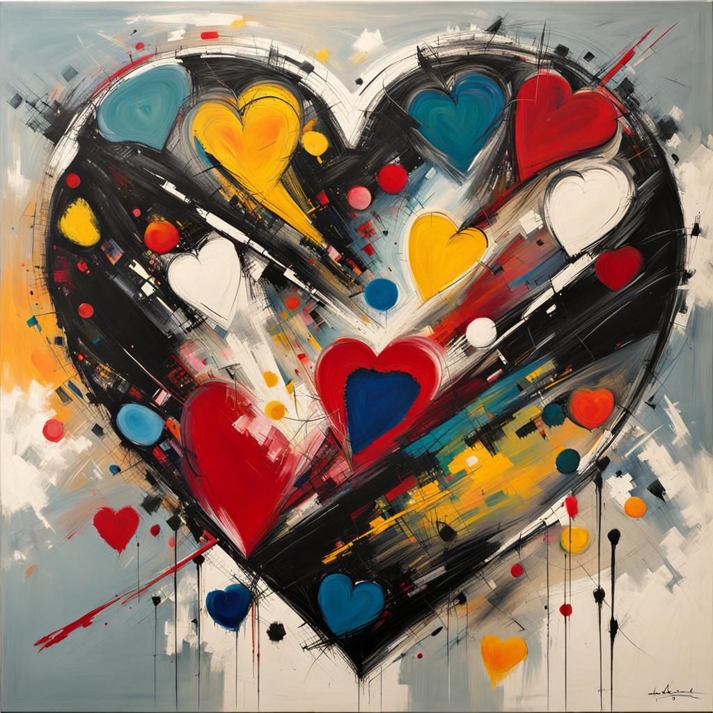 Abstract Heart Oil Painting in the Style of Kandinsky