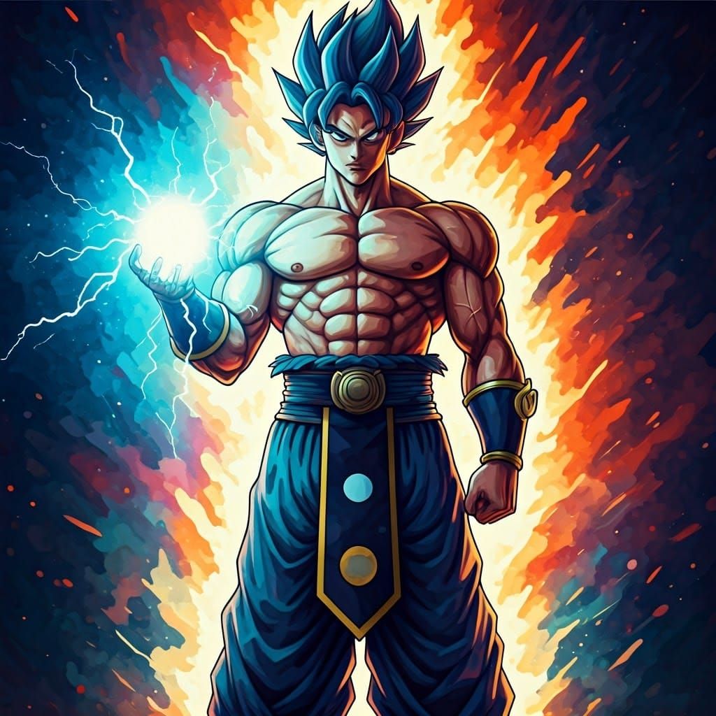 Cyberpunk-Style Saiyan God of Destruction in Opulent Martial...