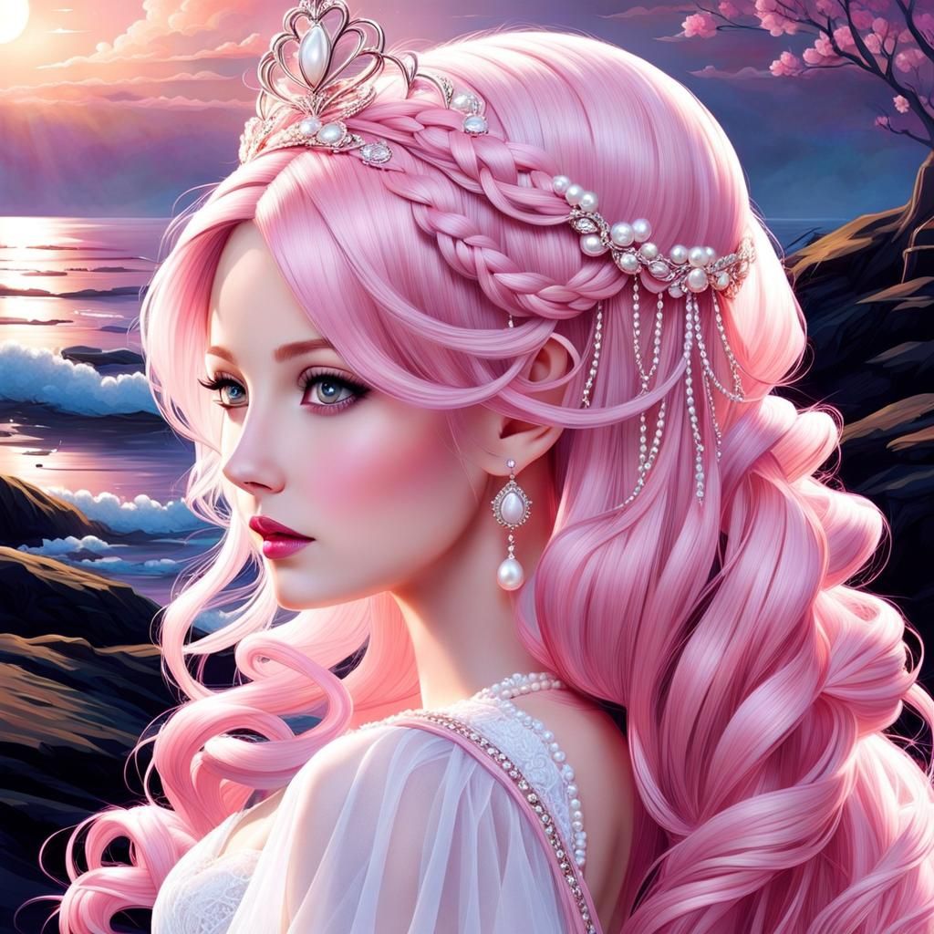 Moonlight Goddess with Rose Crown in Anime Style