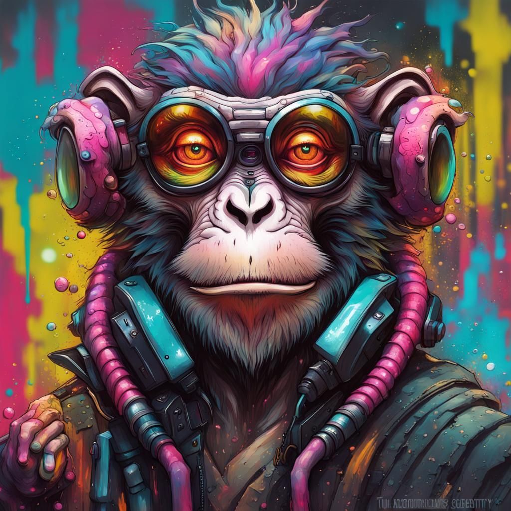 Cyberpunk Monkey-Dragon Hybrid in Graffiti Art Style