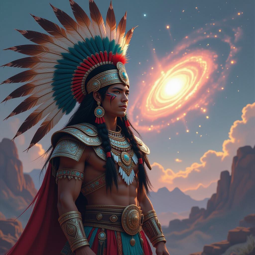 Huitzilopochtli in a Mystical, Cosmically-Inspired Dreamscap...
