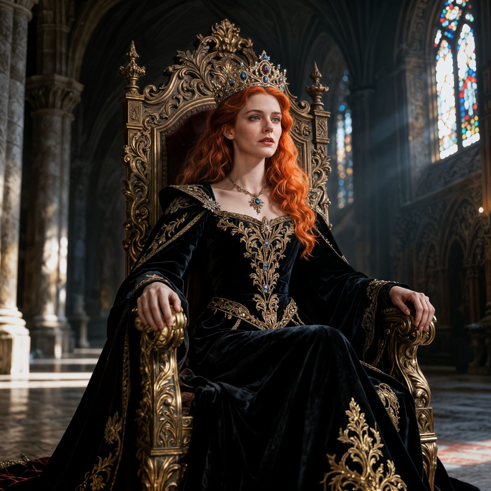 Majestic Red Head Queen in Lavish Attire