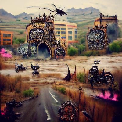 Steampunk Entrance to Hell: Ink and Pencil Sketch