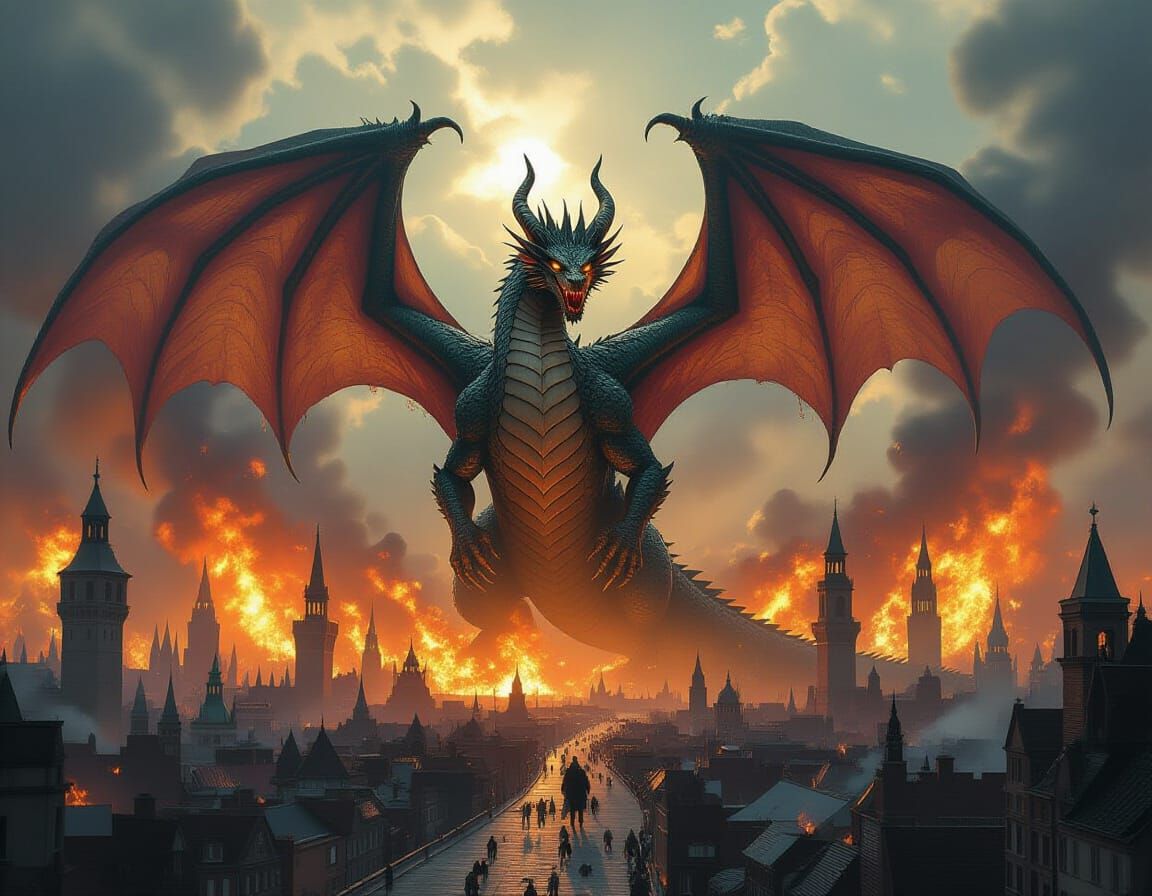 Epic Dragon Attack on Burning City