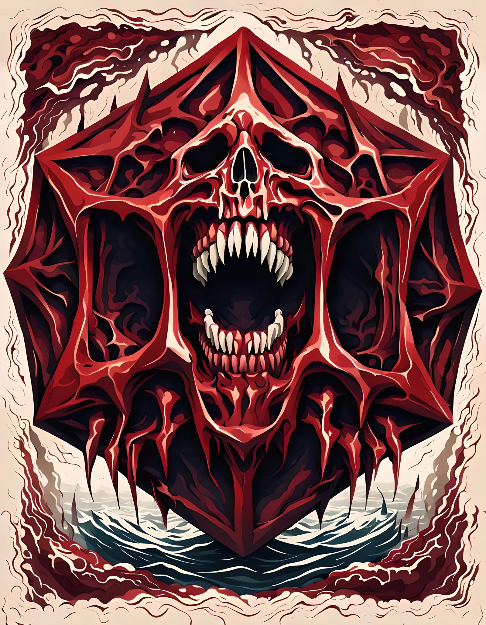 Screaming Flesh Dodecahedron with Monster Skulls