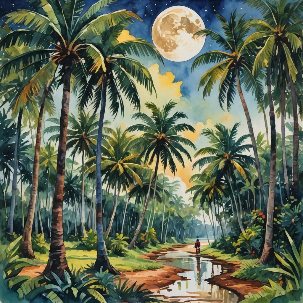 Itapuรฃ Moon: Gouache Impressionist Beach Scene