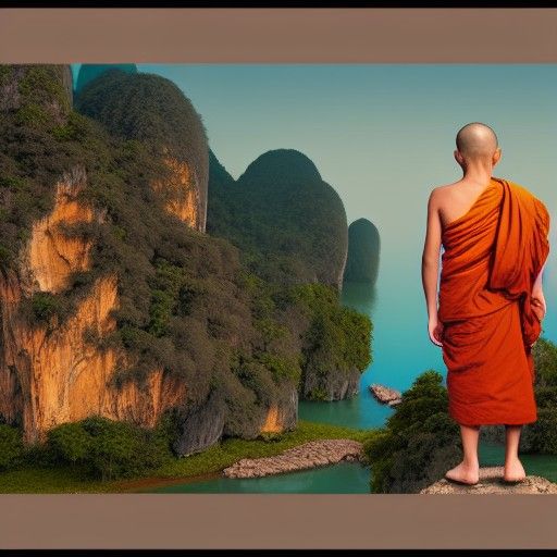 Thailand Buddhist Monk in Detailed Matte Painting