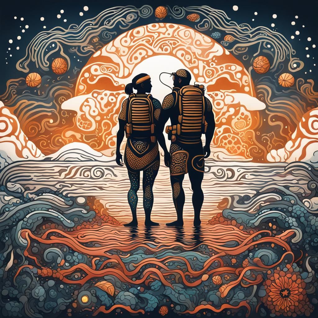 Scuba Diving Tattoo in Australian Aboriginal Art Style