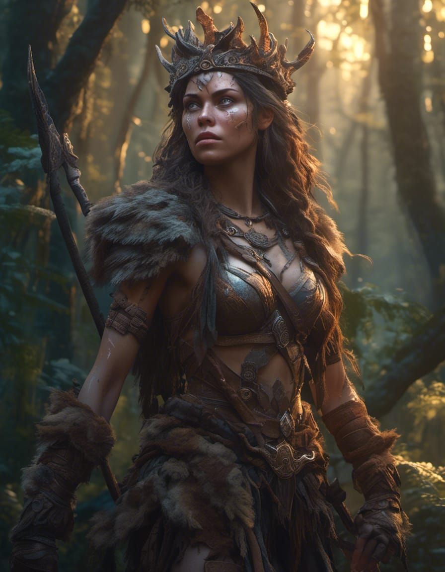 Mystical Forest: Hyperrealistic Barbarian Princess Portrait