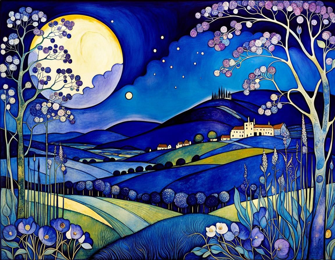 Mysterious Deep Blue and Violet Night Landscape