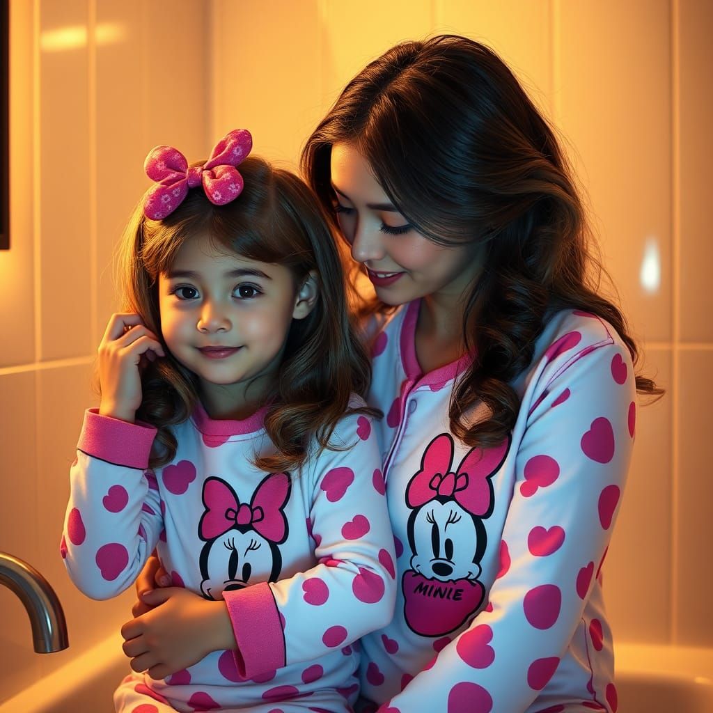 Mother and Daughter Portrait in Hyperdetailed Splash Art