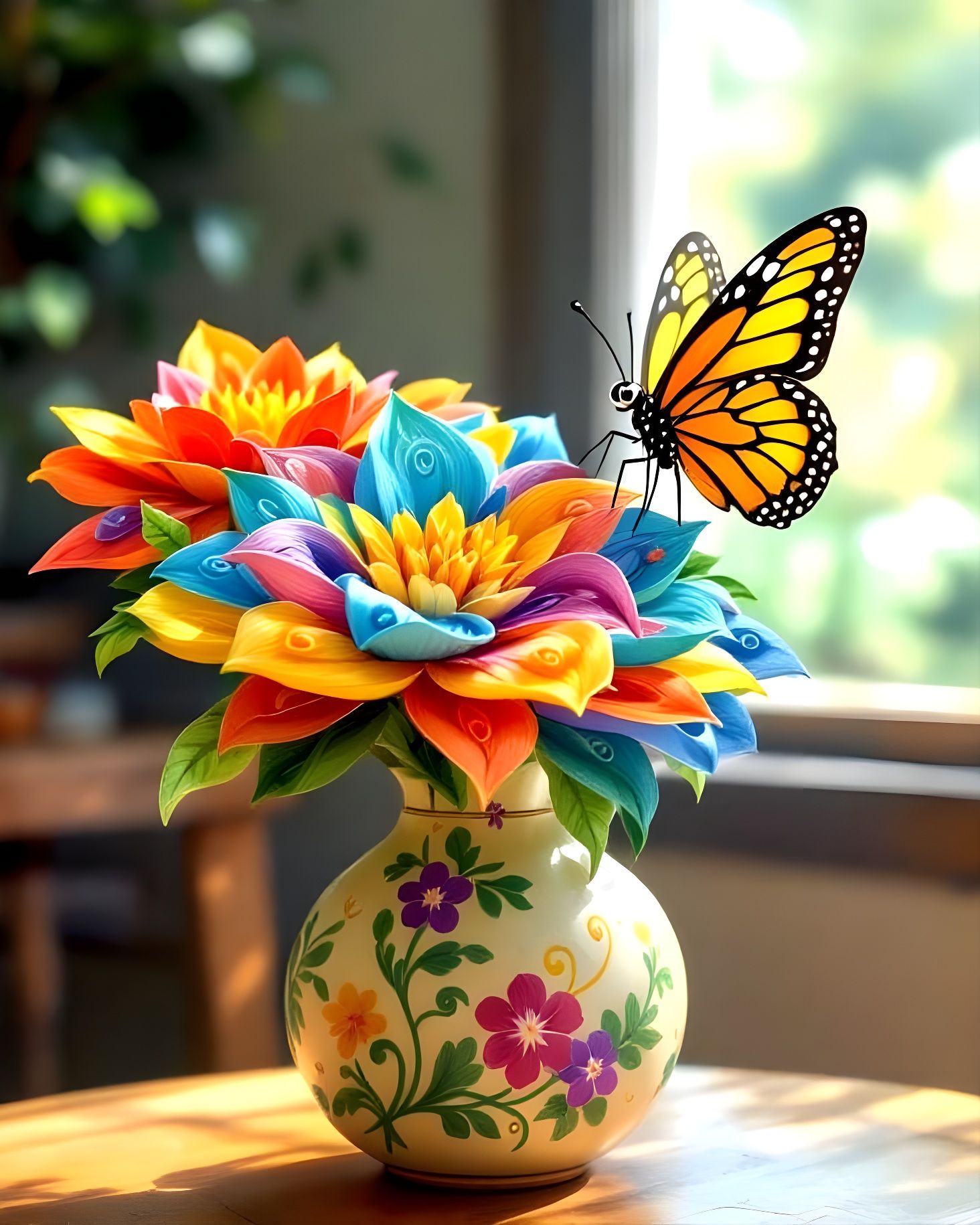 Cartoon Butterfly on Quilled Paper Flower, Anime Style