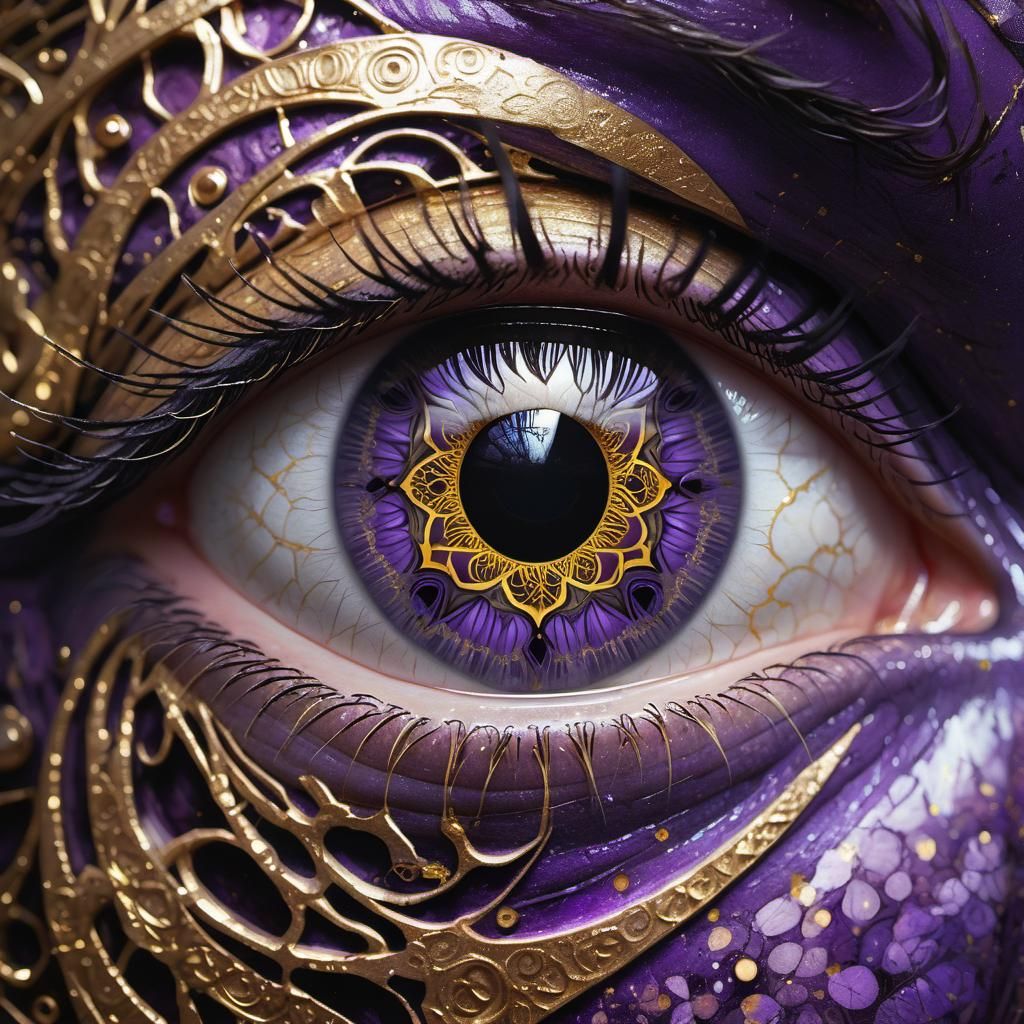 Detailed Mandala Eye in Black, Purple, and Gold