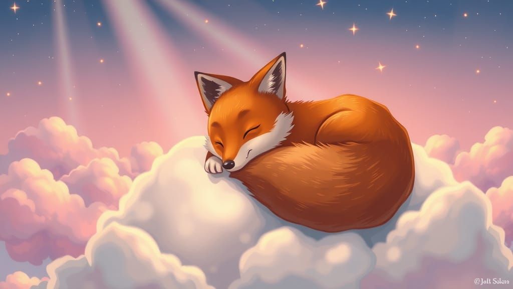 Fox Asleep on Cloud in Animated Style