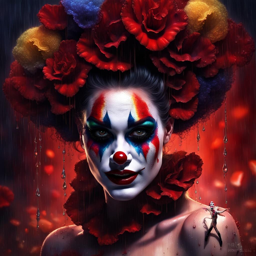 Eerie Clown Vampire in Dark Circus: Fantasy Art