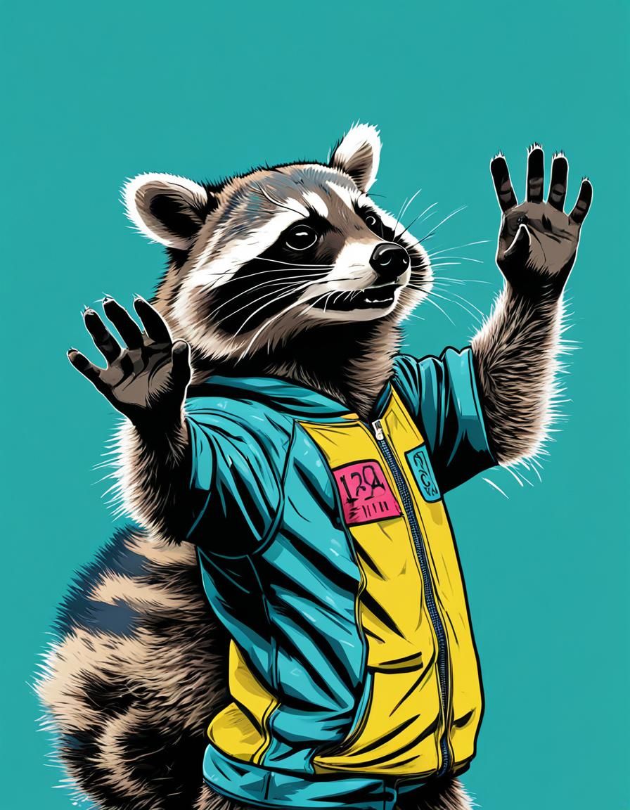 High Fiving Raccoon in Afrofuturist Pop Art