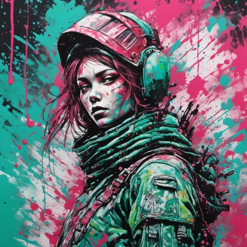 Space Warrior Woman in Graffiti Art Style