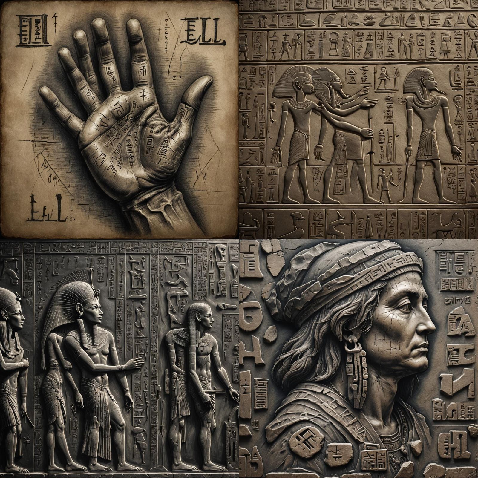 ELEL Inscribed on Egyptian Stone: Charcoal Drawing