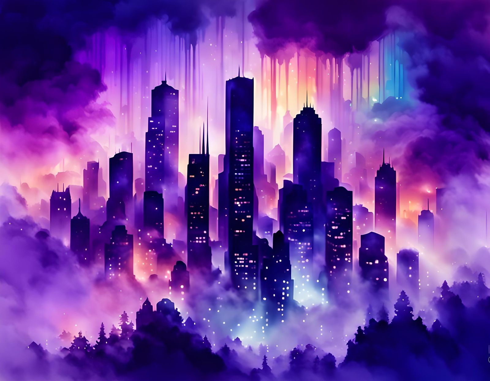 Surreal Upside Down Cityscape in Dark Dreamscape