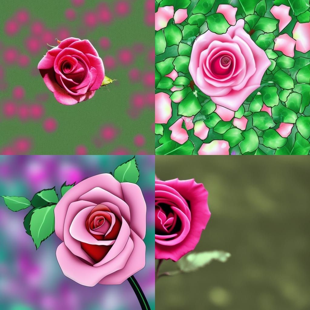 Beautiful Rose in Anime Style, Grassy Background