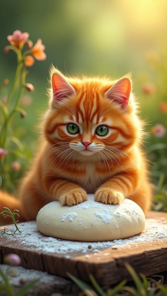 Whimsical Ginger Cat in Rustic Countryside