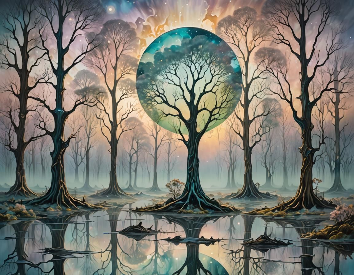 Surreal Pastel Dreamscape with Bioluminescent Trees