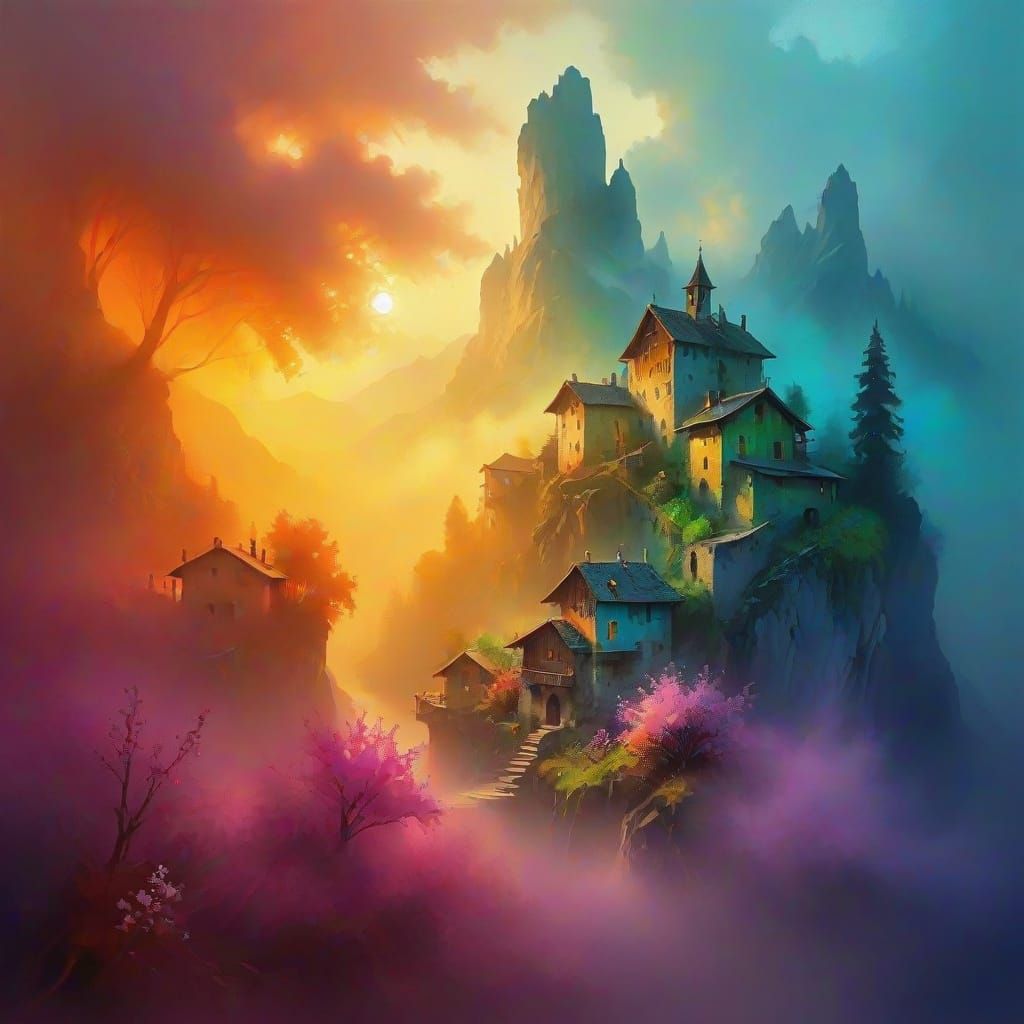 Italian Alpine Village with Turquoise Stream