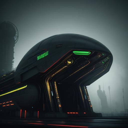 Alien Refuels Spaceship at Sci-Fi Gas Station