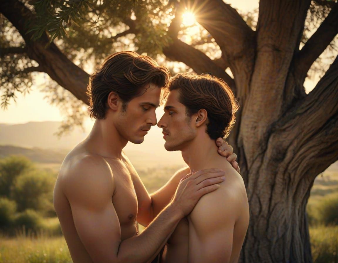 Art Deco Lovers Embrace at Sunset