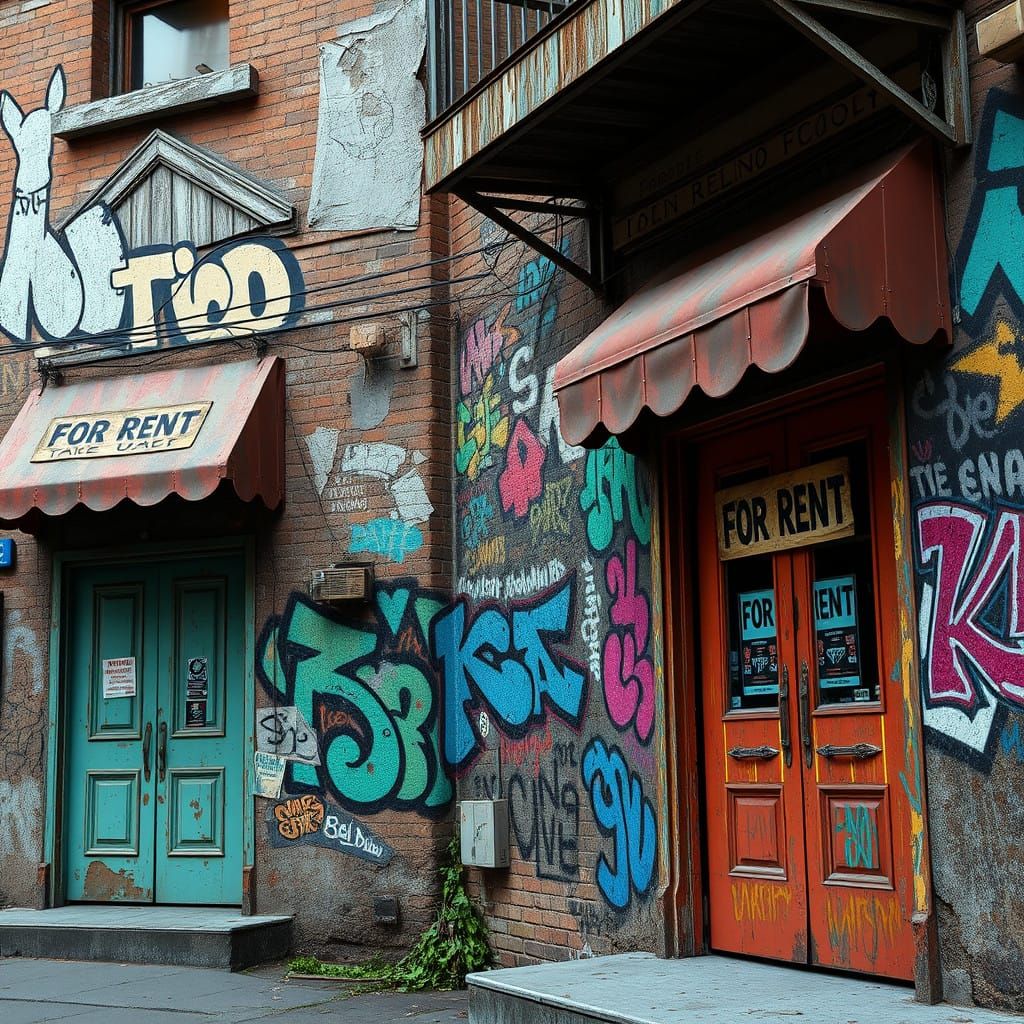 Abandoned Storefronts in Vibrant Urban Decay