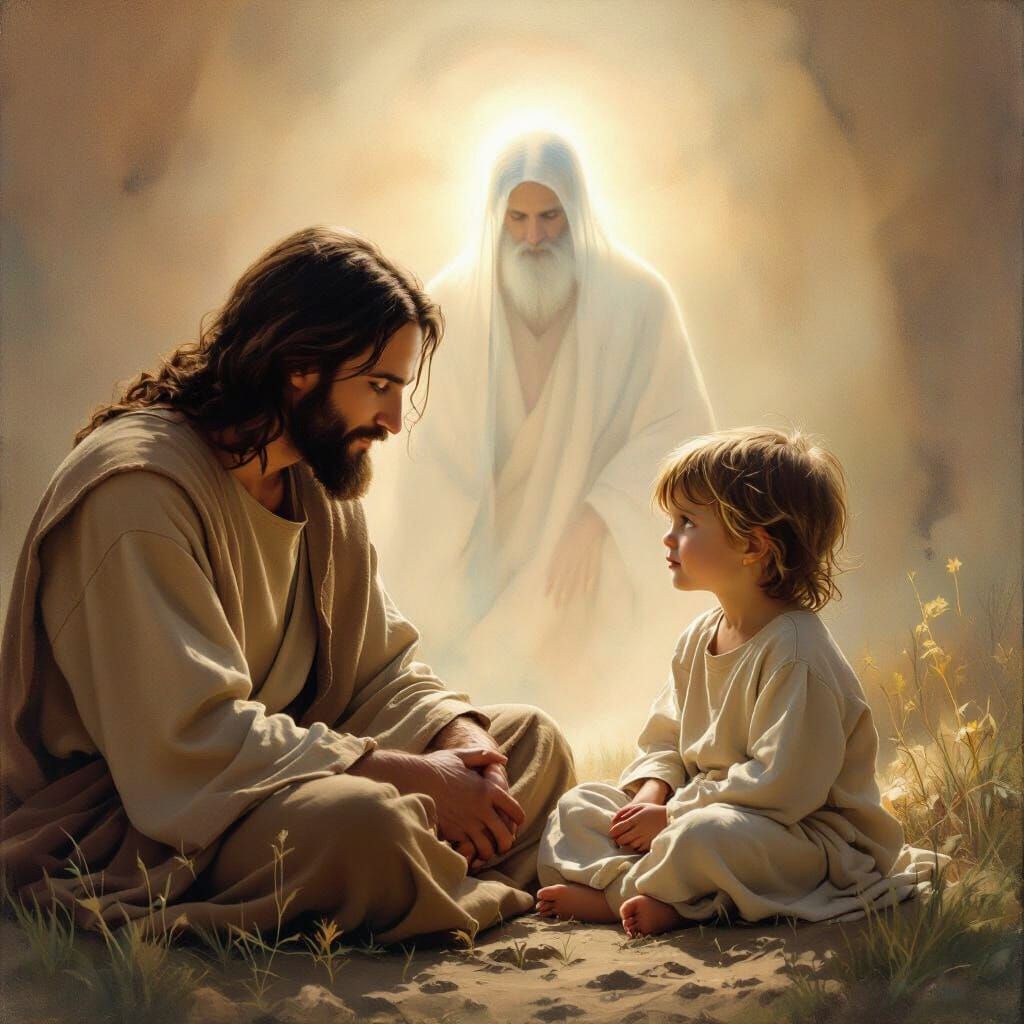 Jesus Gazing with Love on Child in Heavenly Realism