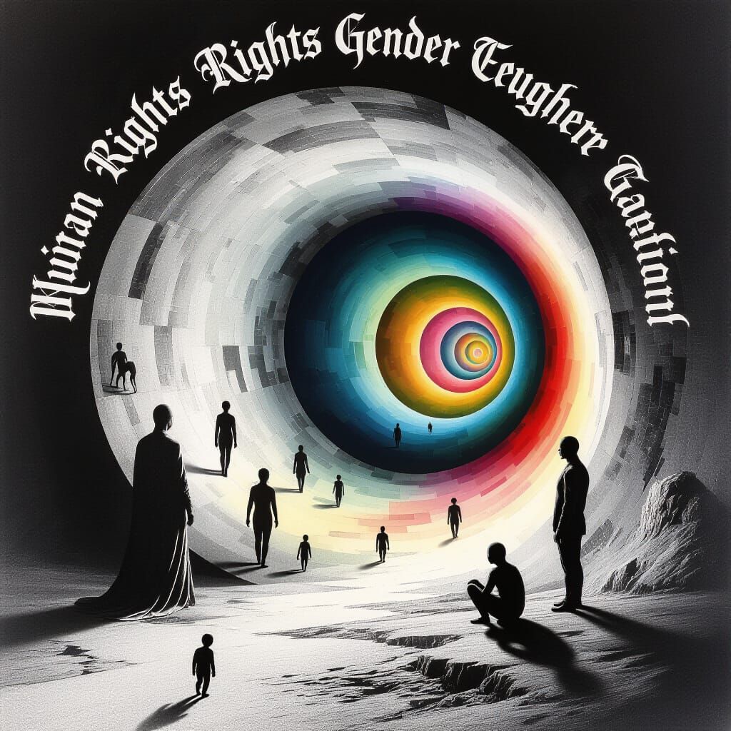 Surreal Monochrome Tunnel with Abstract Figures Symbolising ...