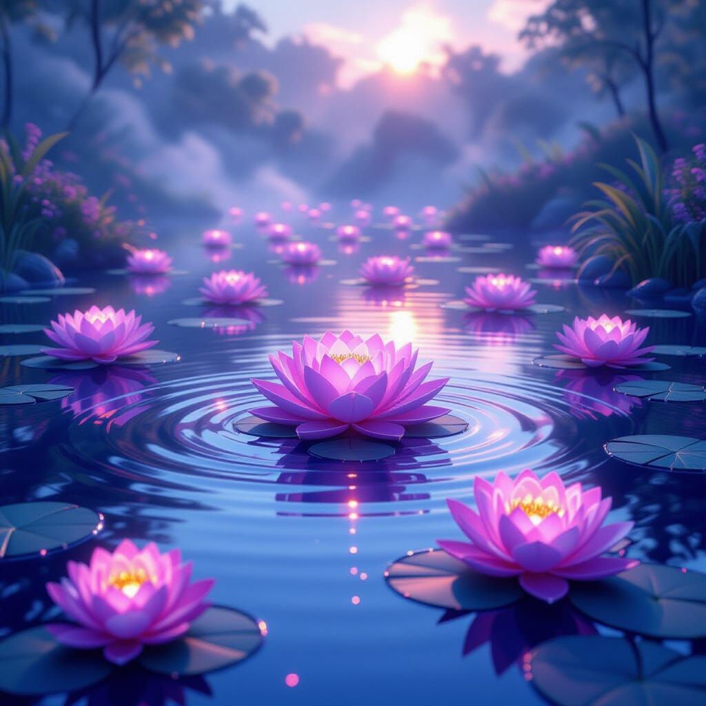 Galactic Lotus Pond with Neon Gradients