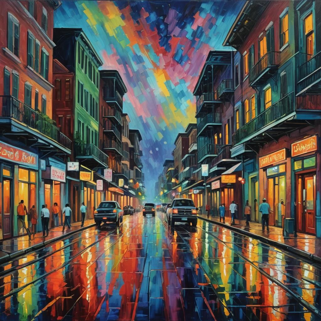 New Orleans Street at Night in Expressionist Style