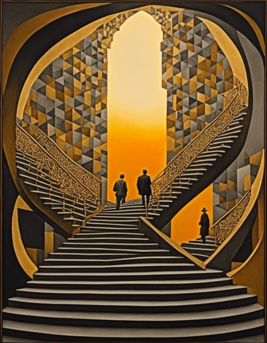 Impossible Architecture: Golden Sunset Over Escher's Dream