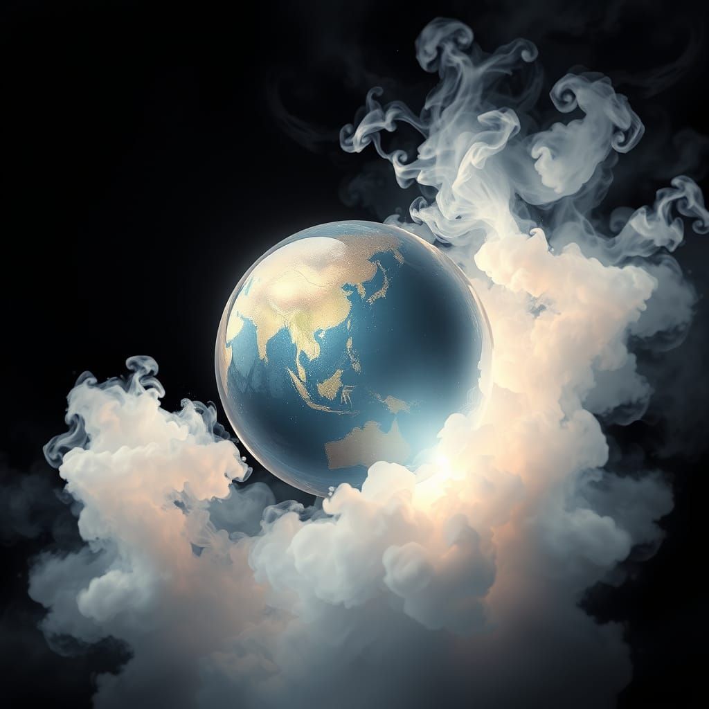 Crystal Ball with White Smoke on Black Background