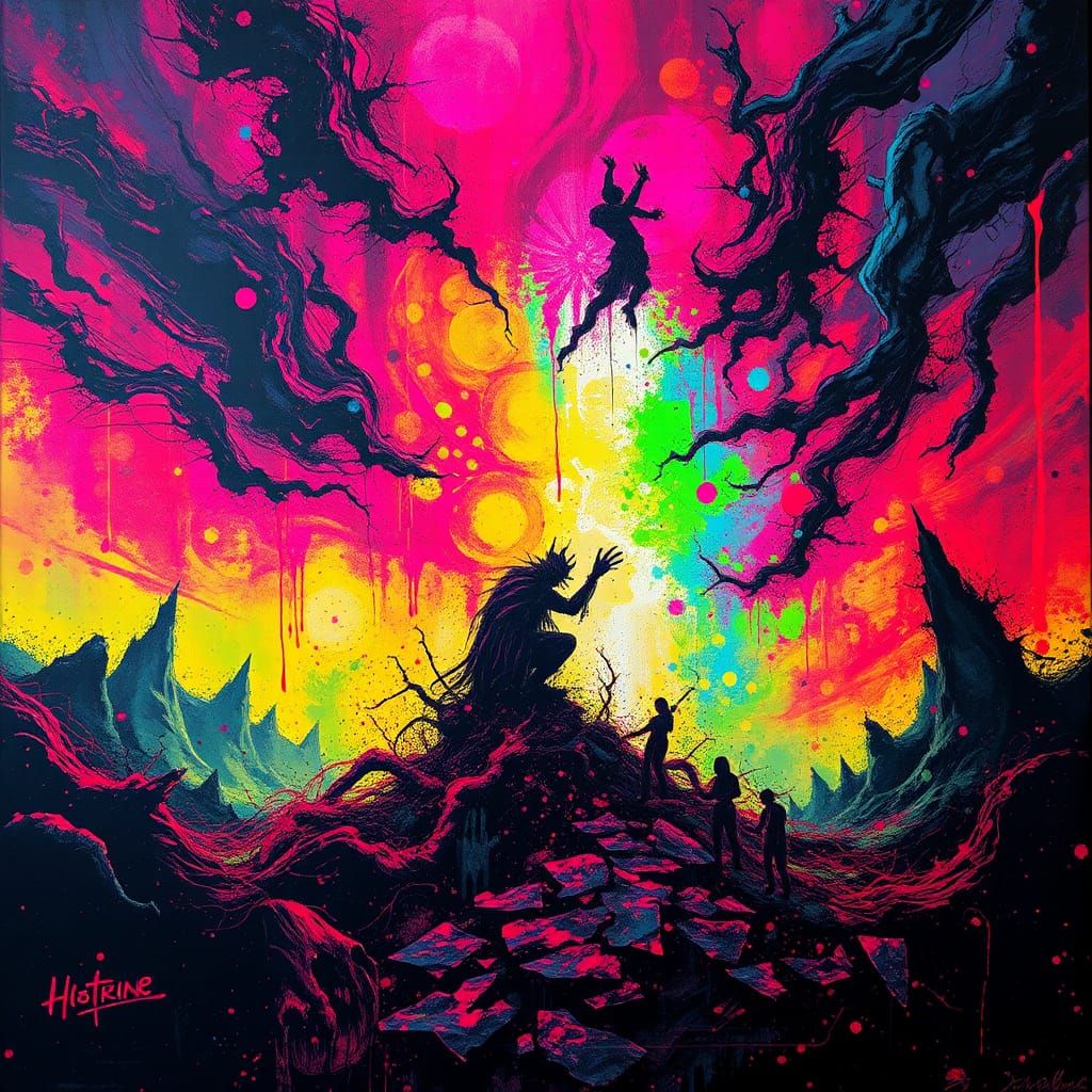 Macabre Ink Splatter Art Dreamscape