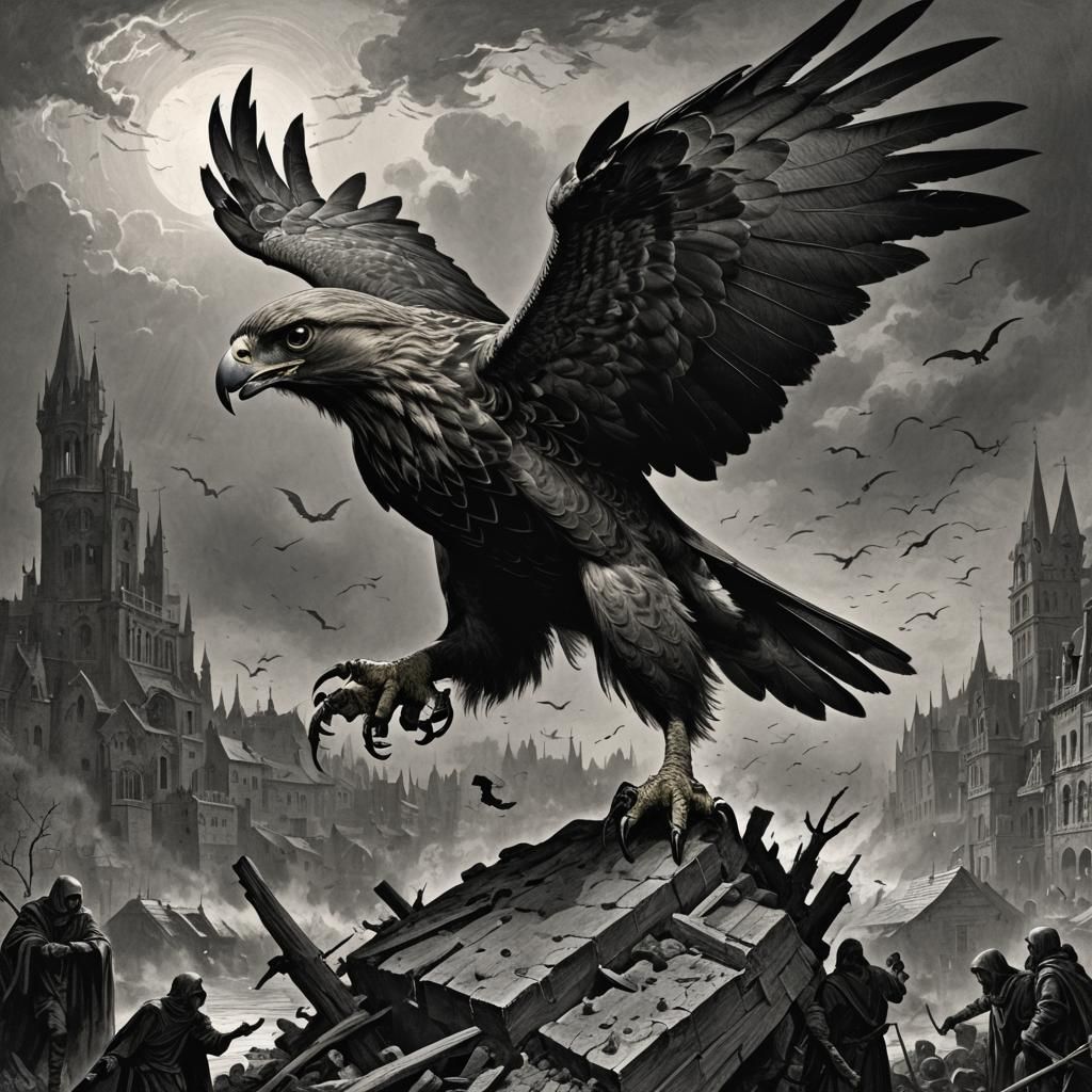 Terrifying Hawk in Gothic Horror Style