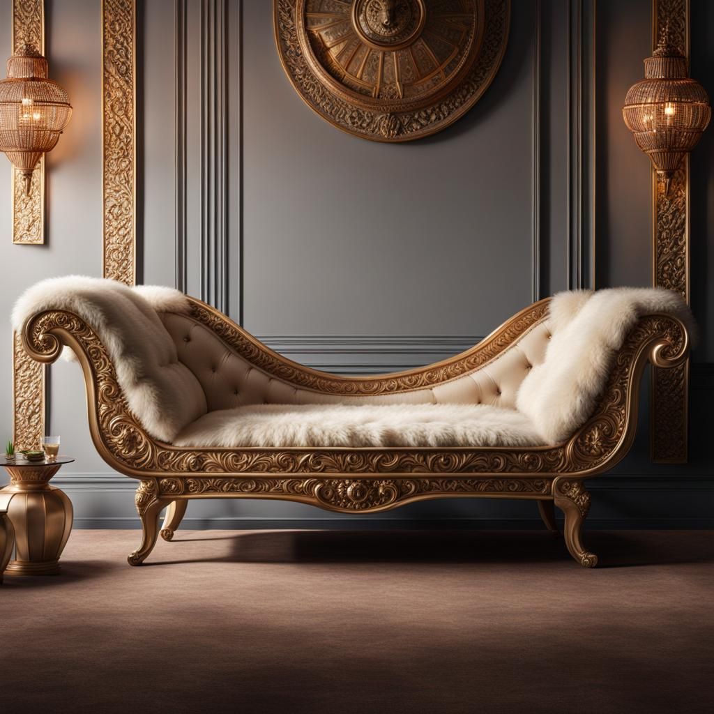 Luxurious Chaise Lounge with Deer Bone Carvings