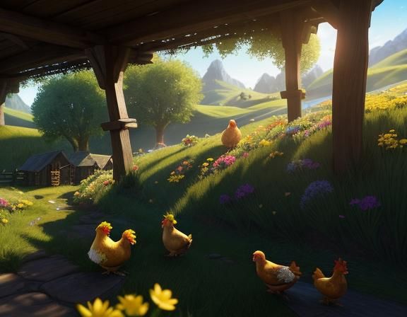 Hobbit and Hens: Epic Fantasy 3D Game Art