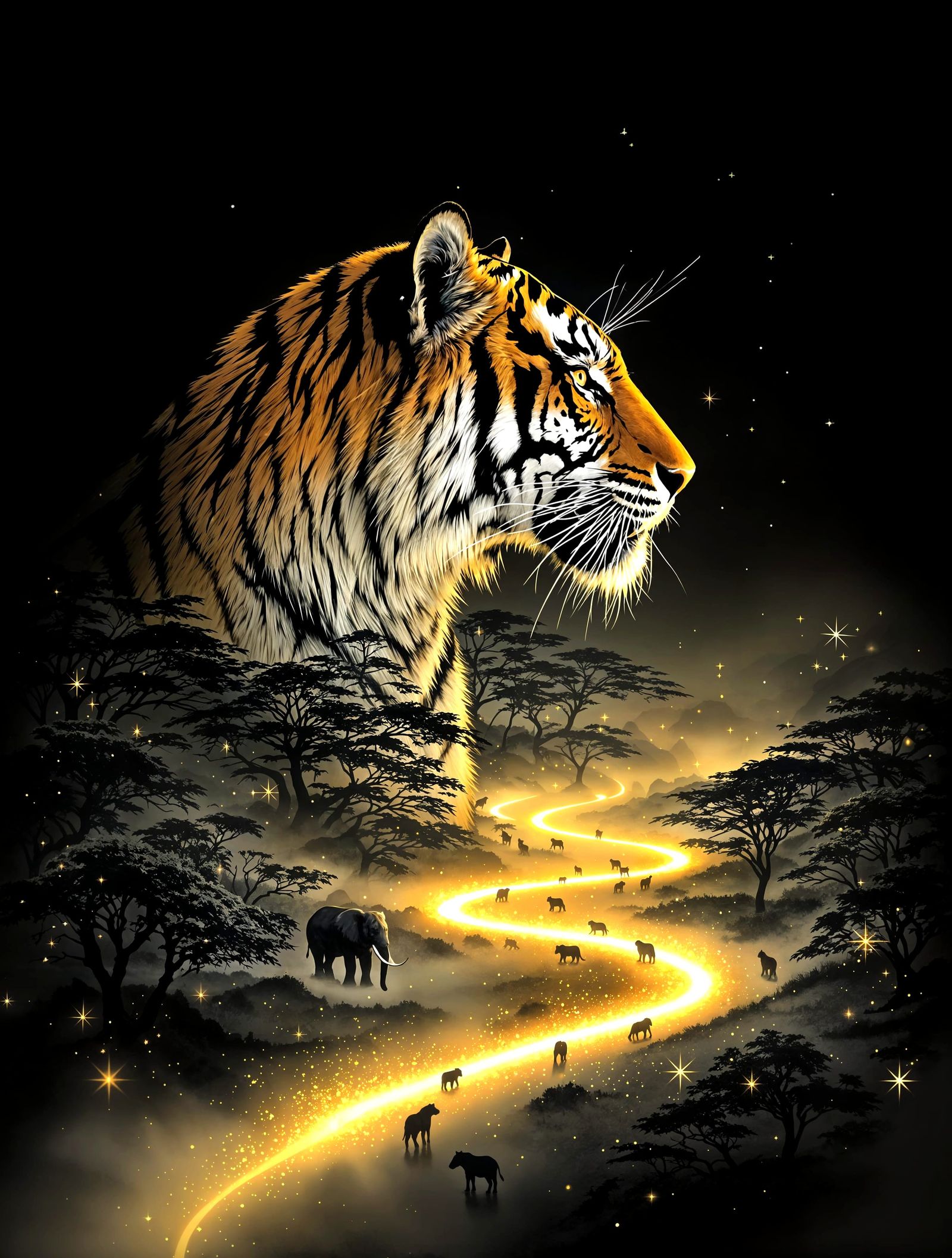 Ethereal Tiger Blends into Dreamlike Landscape