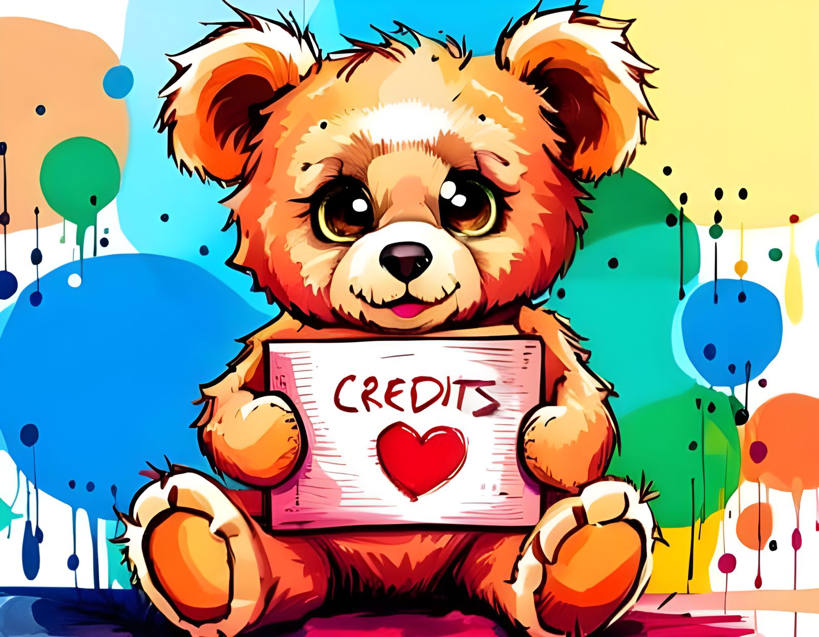 Adorable Teddy Bear with Sign, Fantasy Illustration