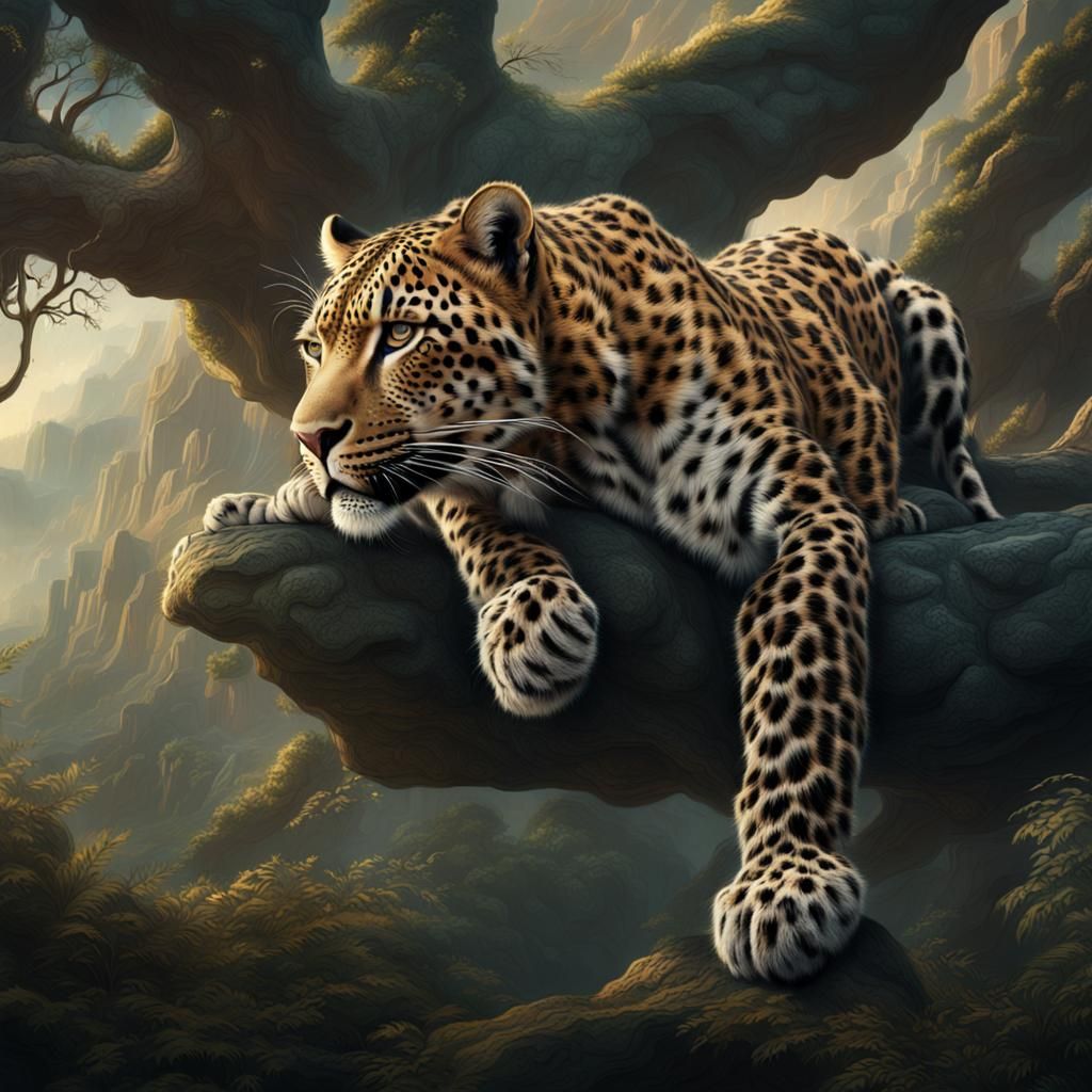 Dramatic Leopard in Detailed Digital Matte Painting