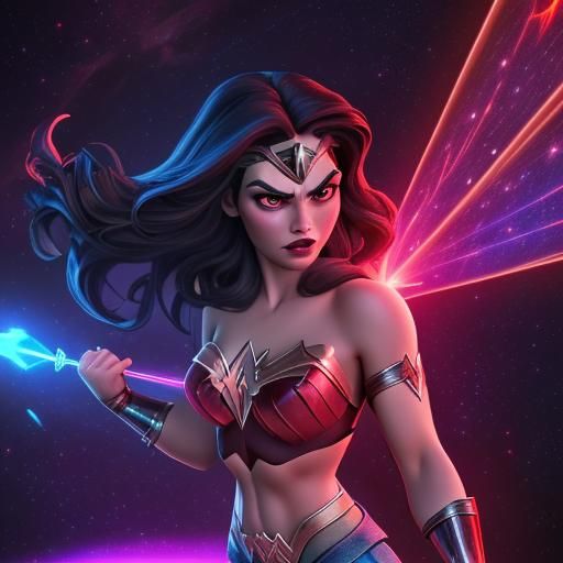 Gothic Wonder Woman vs. Dragon in Space