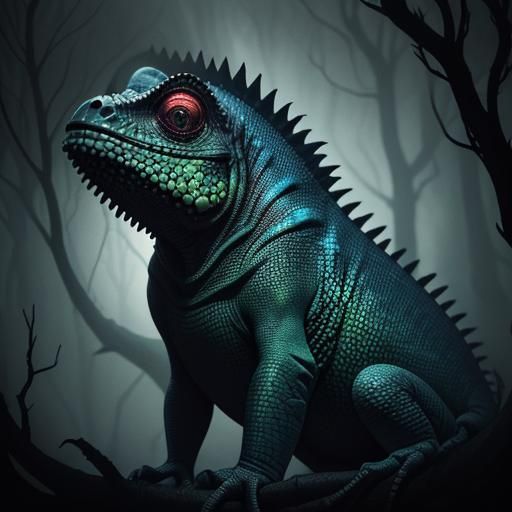 Eerie Chameleon in Dark Fantasy Illustration